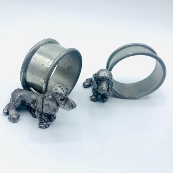 Vintage Other - Vintage Pewter Dachshund Figural Napkin Rings Set of 2 Heavy Dog Decor 70's